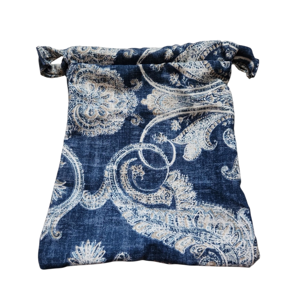 Blue and White Paisley Drawstring Bag Hand Sewn Hand Made